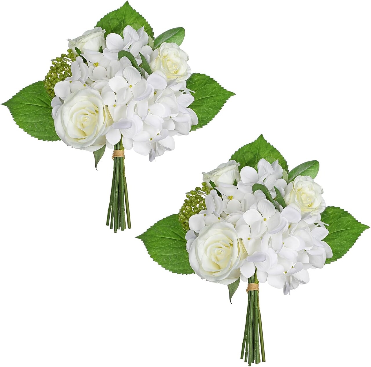 2-Pack Artificial Cemetery Grave Flower Bouquets – Hydrangea & Rose Silk Floral Arrangements for Cemetery, Memorials, Weddings, Home & Office Decor, White